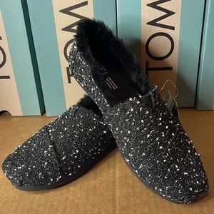 TOMS Alpargata 3.0 Black/White Textured Boucle/Faux Fur 8.5